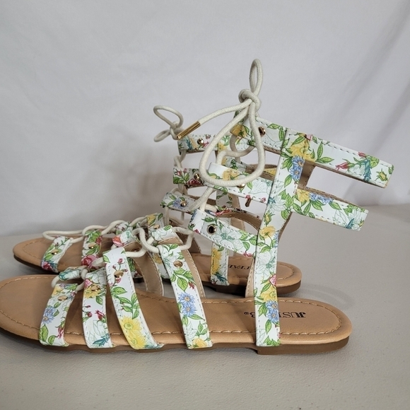 JustFab Myra Summer Floral Faux Leather Gladiator Lace-Up Sandals - Size 7.5 - Picture 3 of 8